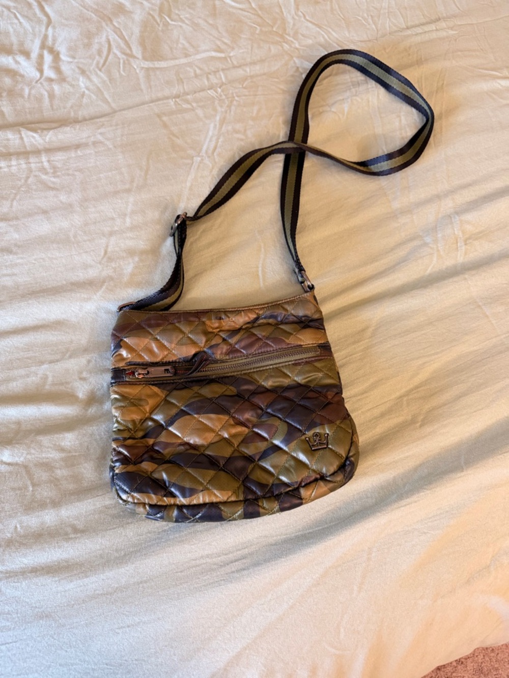 Oliver Thomas Quilted Camouflage Crossbody in Brown and Green